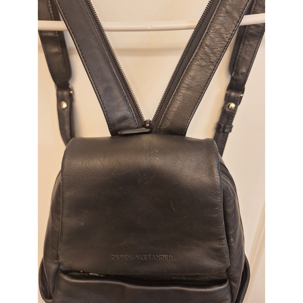 Derek Alexander Black Leather Sling Backpack Convertible Strap Travel Bag 90s - Picture 3 of 9
